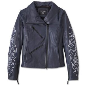 Harley Davidson Women's Brazen Leather Biker Riding Jacket Embroidered Flames